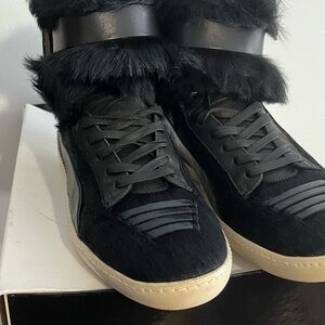 Women's Black Fur-Trimmed Sneakers, Alexander McQueen Puma Joustesse Mid